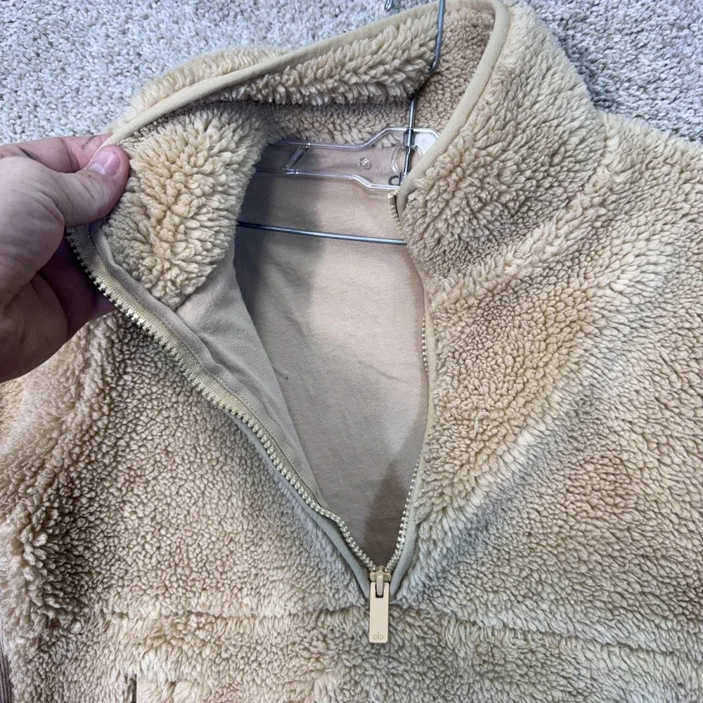 Alo Yoga Pullover Women XS Sherpa Quarter Zip Tan Cropped EUC